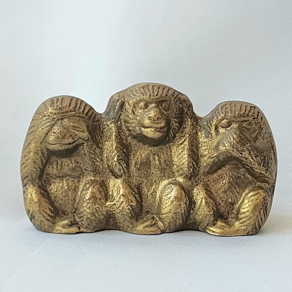 Three 3 Wise Monkeys Brass See Hear Speak No Evil Maxim‎ Mizaru Kikazaru Iwazaru - Picture 1 of 8